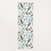 Tapis De Yoga Chic Stylish Dragonfly Flowers Blues Grey (Dos)