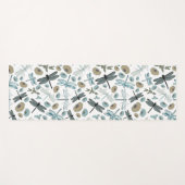 Tapis De Yoga Chic Stylish Dragonfly Flowers Blues Grey (Devant (Horizontal))
