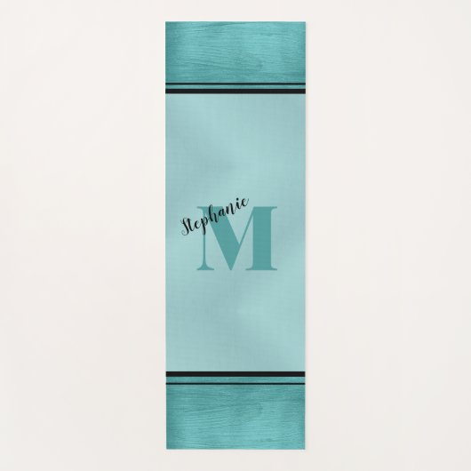 Tapis De Yoga Chic Turquoise brossé Métal Monogrammé Élégant (Devant)
