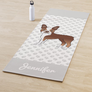 Tapis De Yoga Chien de dessin animé Boston Terrier rouge et blan