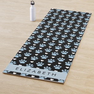 Tapis De Yoga Chien Paws, Blue Paws, White Hearts, Votre Nom