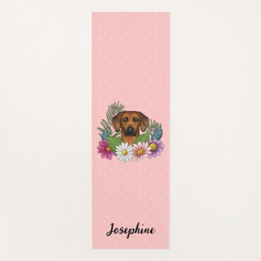 Tapis De Yoga Chien Rhodesian Ridgeback Avec Fleurs Et Nom Rose (Devant)