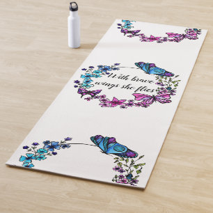 Tapis De Yoga Citation ou nom faite sur commande de papillon et