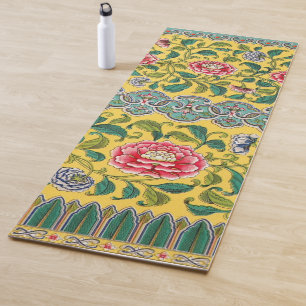 Tapis De Yoga Citron jaune chinois décoré avec Lotus rose