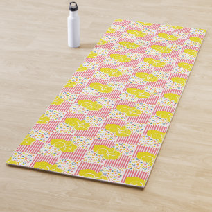 Tapis De Yoga Citrons Jaunes Bandes Blanches Rose