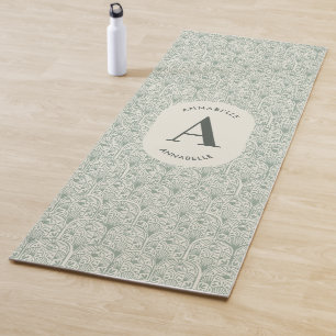 Tapis De Yoga Classé sauge vert famille monogramme élégant moder