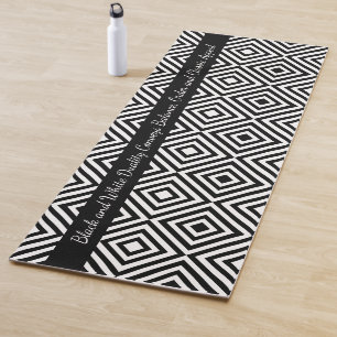 Tapis De Yoga Classic Carreaux noirs blancs Motif Tagline