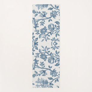 Tapis De Yoga Classique Vintage Français Floral Gravé Toile-Bleu