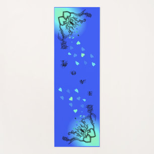 Tapis De Yoga Coeur avec Fleur et Papillon sur Arc-en-ciel