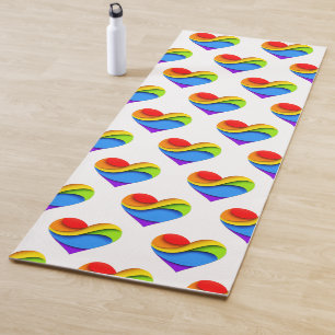 Tapis De Yoga Coeur en forme de SlipperyJoe arc-en-ciel rouge or
