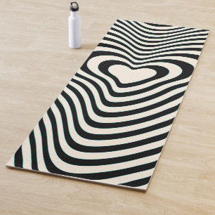 Tapis De Yoga Coeurs Abstraits en noir et crème amande