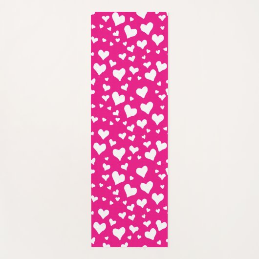 Tapis De Yoga Coeurs de balaie blanche sur Fuchsia rose (Devant)