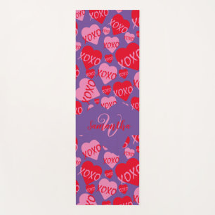 Tapis De Yoga Coeurs motifs XOXO Aimer Rouge rose violet Monogra