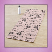 Tapis De Yoga Coeurs noirs simples, Floral, Infinité sur rose |