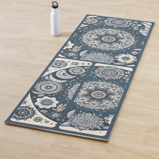 Tapis De Yoga Collage bleu foncé et blanc cassé