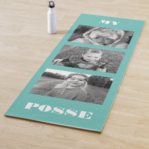 Tapis De Yoga Collage personnalisé noir et blanc photo Turquoise