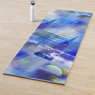 Tapis De Yoga Collage photo bleu Abstrait