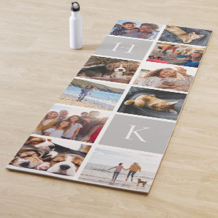 Tapis De Yoga Collage photo de famille personnalisée Monogramm