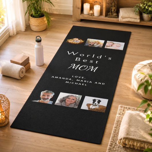 Tapis De Yoga Collage photo de mère noir