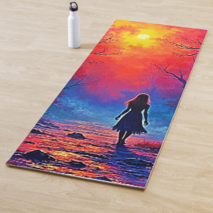 Tapis De Yoga Conception de la solitude de la fille de la forêt