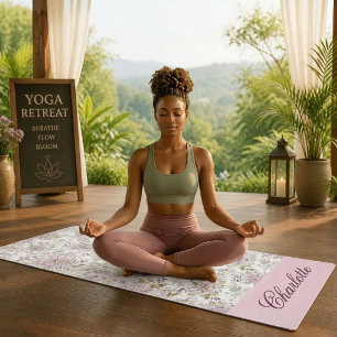 Tapis De Yoga Conception de monogramme de sérénité florale de fl