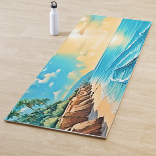 Tapis De Yoga Conception des vagues de plage éclairées