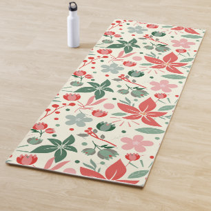 Tapis De Yoga Conception florale lumineuse avec feuilles vertes