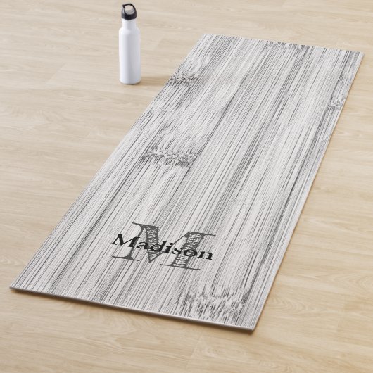 Tapis De Yoga Cool gris imprimé bois de bambou Monogramme (En situation)