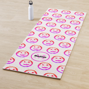 Tapis De Yoga Cool Happy face motif rouge rose blanc Monogramme