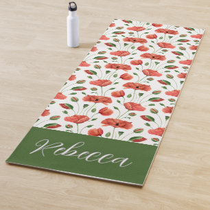 Tapis De Yoga Coquelicot Fleur Sauvage Aquarelle Nom Personnalis