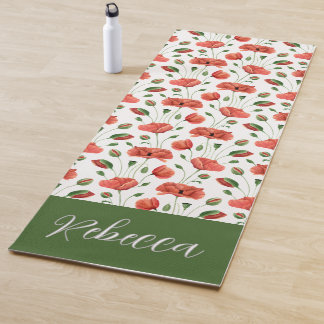 Tapis De Yoga Coquelicot Fleur Sauvage Aquarelle Nom Personnalis