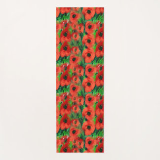 Tapis De Yoga Coquelicots rouges passionnés et feuillage vert ab