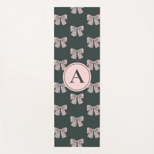 Tapis De Yoga Coquette Monogramme Bow Noir & Rose élégant (Devant)