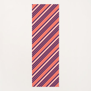 Tapis De Yoga Corail, bleu marine et blanc cinq bandes motif