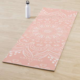 Tapis De Yoga Coral rose belle Mandala Personnalisé Boho