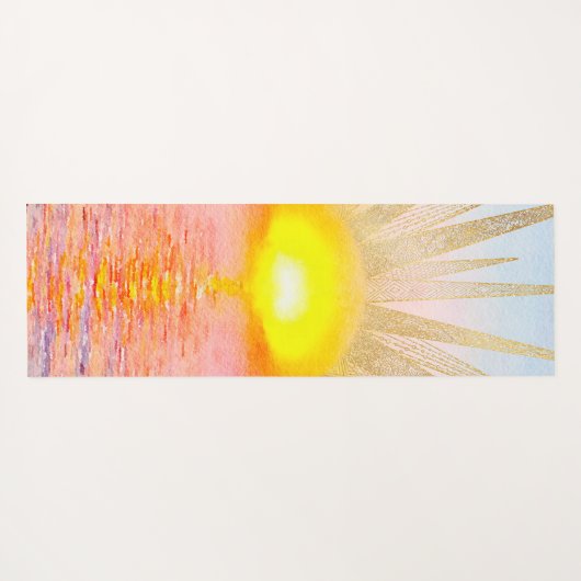 Tapis De Yoga Coucher d'or Soleil Mandala Aquarelle Mer (Dos (Horizontal))