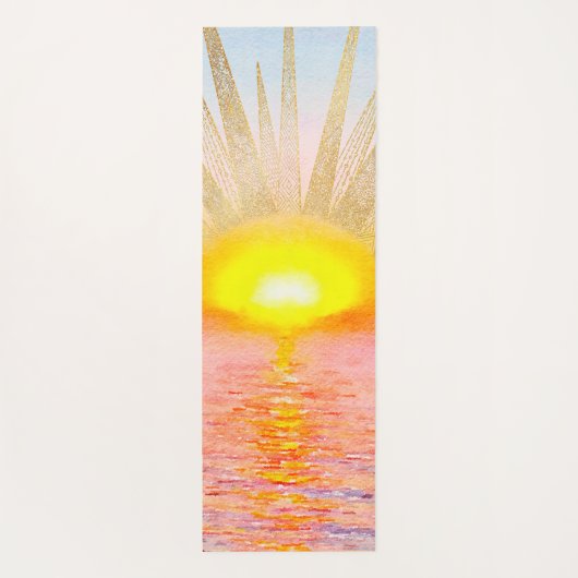 Tapis De Yoga Coucher d'or Soleil Mandala Aquarelle Mer (Dos)
