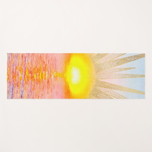 Tapis De Yoga Coucher d'or Soleil Mandala Aquarelle Mer (Devant (Horizontal))