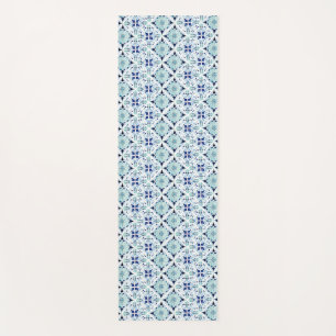 Tapis De Yoga Couleur d'eau motif en carreaux bleus marocains