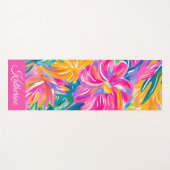 Tapis De Yoga Couleur Tropicale Florale Script Nom Frais (Devant (Horizontal))