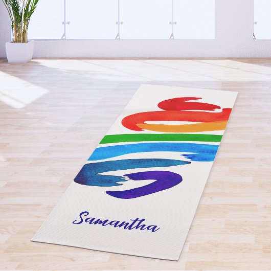 Tapis De Yoga Couleurs arc-en-ciel Nom de l'aquarelle Abstraite 