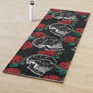 Tapis De Yoga Crânes et roses rouges Grunge gothique moderne
