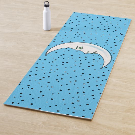 Tapis De Yoga Crescent blanc Lune face Pips noirs Étoiles sur bl (En situation)