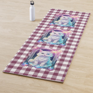 Tapis De Yoga Cristal Chat Violet Noir Plaid Cute Blanc Kitten