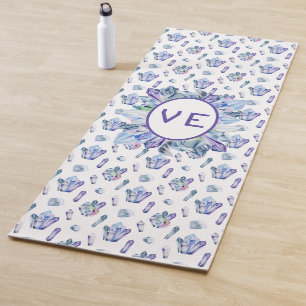 Tapis De Yoga Cristaux en bleu violet et vert
