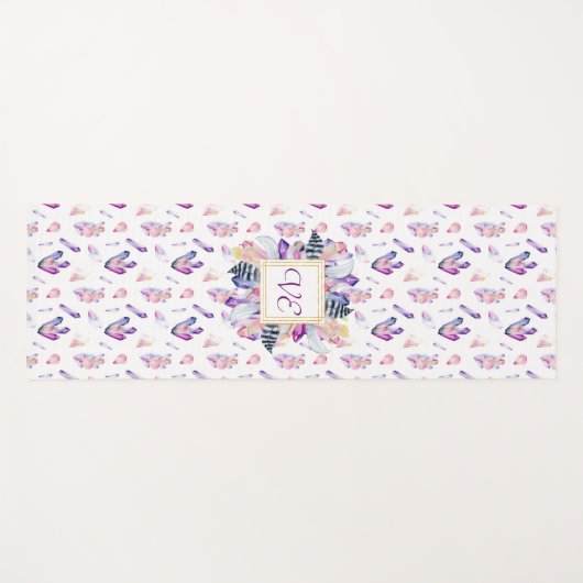 Tapis De Yoga Cristaux en rose et bleu (Devant (Horizontal))