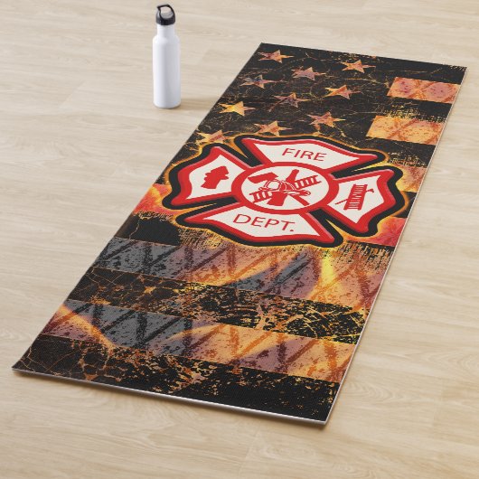Tapis De Yoga Croix et flammes des pompiers (En situation)