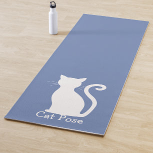 Tapis De Yoga Cute Blue Chat Silhouette Moderne