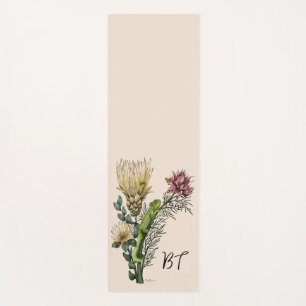 Tapis De Yoga Cute Chameleon dans Floral Bouquet Art Botanique Y