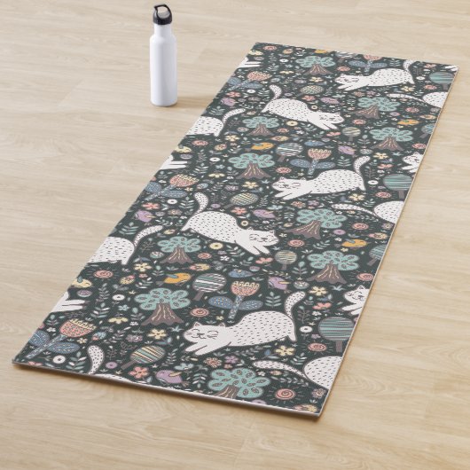 Tapis De Yoga Cute Chat Floral (En situation)
